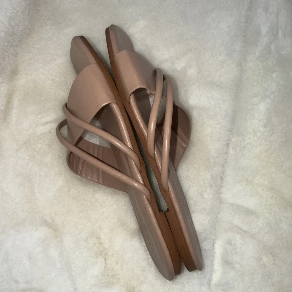 JMGXY Square Toe Basic Minimalist Old Money Classy Strappy Flat Nude Sandals 8